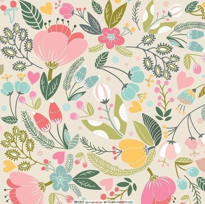 田园诗画 可爱手绘花卉与蔬菜的无缝连续墙纸艺术